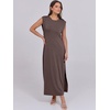 image:imageANRABESS Summer Dress for Women 2026 Maxi Sundresses Casual Cap Sleeve Crew Neck Loose Split Beach Travel Vacation ClothesCoffee