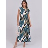 image:imageANRABESS Summer Dress for Women 2026 Maxi Sundresses Casual Cap Sleeve Crew Neck Loose Split Beach Travel Vacation ClothesLeaf Printed