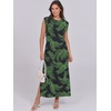 image:imageANRABESS Summer Dress for Women 2026 Maxi Sundresses Casual Cap Sleeve Crew Neck Loose Split Beach Travel Vacation ClothesNavy Green Leaves
