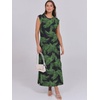 image:imageANRABESS Summer Dress for Women 2026 Maxi Sundresses Casual Cap Sleeve Crew Neck Loose Split Beach Travel Vacation ClothesNavy Green Leaves