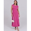 image:imageANRABESS Summer Dress for Women 2026 Maxi Sundresses Casual Cap Sleeve Crew Neck Loose Split Beach Travel Vacation ClothesRose