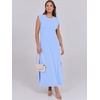 image:imageANRABESS Summer Dress for Women 2026 Maxi Sundresses Casual Cap Sleeve Crew Neck Loose Split Beach Travel Vacation ClothesSky Blue