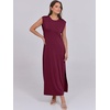 image:imageANRABESS Summer Dress for Women 2026 Maxi Sundresses Casual Cap Sleeve Crew Neck Loose Split Beach Travel Vacation ClothesWine Red