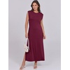 image:imageANRABESS Summer Dress for Women 2026 Maxi Sundresses Casual Cap Sleeve Crew Neck Loose Split Beach Travel Vacation ClothesWine Red
