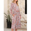 image:imageANRABESS Women Long Sleeve Casual Midi Dress  Crewneck Flowy ALine Long Dresses Soft Lightweight Church Vacation Floral Outfits Fall Fashion Transition ClothesFloral Pink