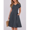 image:imageANRABESS Women Summer Dress Casual Short Sleeve V Neck ALine Knee Length Pleated Flowy 2026 Fashion Midi Dresses with PocketDeep Grey