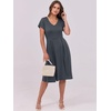 image:imageANRABESS Women Summer Dress Casual Short Sleeve V Neck ALine Knee Length Pleated Flowy 2026 Fashion Midi Dresses with PocketDeep Grey