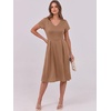 image:imageANRABESS Women Summer Dress Casual Short Sleeve V Neck ALine Knee Length Pleated Flowy 2026 Fashion Midi Dresses with PocketKhaki