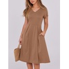 image:imageANRABESS Women Summer Dress Casual Short Sleeve V Neck ALine Knee Length Pleated Flowy 2026 Fashion Midi Dresses with PocketKhaki