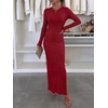 image:imageANRABESS Womens Long Sleeve Bodycon Maxi Dress  Soft Stretchy Ribbed Knit Crew Neck Side Slit Casual Date Night Cocktail Party Elegant Chic Spring Summer Fall All SeasonDark Red