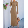 image:imageANRABESS Womens Long Sleeve Bodycon Maxi Dress  Soft Stretchy Ribbed Knit Crew Neck Side Slit Casual Date Night Cocktail Party Elegant Chic Spring Summer Fall All SeasonLight Brown