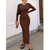 image:imageANRABESS Womens Long Sleeve Bodycon Maxi Dress  Soft Stretchy Ribbed Knit Crew Neck Side Slit Casual Date Night Cocktail Party Elegant Chic Spring Summer Fall All SeasonBrown