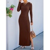 image:imageANRABESS Womens Long Sleeve Bodycon Maxi Dress  Soft Stretchy Ribbed Knit Crew Neck Side Slit Casual Date Night Cocktail Party Elegant Chic Spring Summer Fall All SeasonBrown