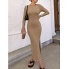 image:imageANRABESS Womens Long Sleeve Bodycon Maxi Dress  Soft Stretchy Ribbed Knit Crew Neck Side Slit Casual Date Night Cocktail Party Elegant Chic Spring Summer Fall All SeasonLight Brown
