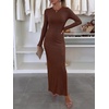 image:imageANRABESS Womens Long Sleeve Bodycon Maxi Dress  Soft Stretchy Ribbed Knit Crew Neck Side Slit Casual Date Night Cocktail Party Elegant Chic Spring Summer Fall All SeasonBrown