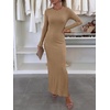 image:imageANRABESS Womens Long Sleeve Bodycon Maxi Dress  Soft Stretchy Ribbed Knit Crew Neck Side Slit Casual Date Night Cocktail Party Elegant Chic Spring Summer Fall All SeasonLight Brown