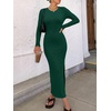 image:imageANRABESS Womens Long Sleeve Bodycon Maxi Dress  Soft Stretchy Ribbed Knit Crew Neck Side Slit Casual Date Night Cocktail Party Elegant Chic Spring Summer Fall All SeasonDeep Green
