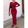 image:imageANRABESS Womens Long Sleeve Bodycon Maxi Dress  Soft Stretchy Ribbed Knit Crew Neck Side Slit Casual Date Night Cocktail Party Elegant Chic Spring Summer Fall All SeasonDark Red