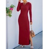 image:imageANRABESS Womens Long Sleeve Bodycon Maxi Dress  Soft Stretchy Ribbed Knit Crew Neck Side Slit Casual Date Night Cocktail Party Elegant Chic Spring Summer Fall All SeasonDark Red