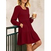 image:imageANRABESS Womens Long Sleeve Square Neck Short Dress  Casual Flowy Tiered ALine with PocketsFloralampSolidampStripedFall OutfitsSoft lightweightCute for Work Party Everyday WearBurgundy