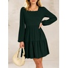 image:imageANRABESS Womens Long Sleeve Square Neck Short Dress  Casual Flowy Tiered ALine with PocketsFloralampSolidampStripedFall OutfitsSoft lightweightCute for Work Party Everyday WearDeep Green