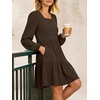 image:imageANRABESS Womens Long Sleeve Square Neck Short Dress  Casual Flowy Tiered ALine with PocketsFloralampSolidampStripedFall OutfitsSoft lightweightCute for Work Party Everyday WearCoffee