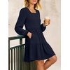 image:imageANRABESS Womens Long Sleeve Square Neck Short Dress  Casual Flowy Tiered ALine with PocketsFloralampSolidampStripedFall OutfitsSoft lightweightCute for Work Party Everyday WearNavy Blue