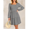 image:imageANRABESS Womens Long Sleeve Square Neck Short Dress  Casual Flowy Tiered ALine with PocketsFloralampSolidampStripedFall OutfitsSoft lightweightCute for Work Party Everyday WearBlack White Stripe