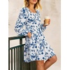 image:imageANRABESS Womens Long Sleeve Square Neck Short Dress  Casual Flowy Tiered ALine with PocketsFloralampSolidampStripedFall OutfitsSoft lightweightCute for Work Party Everyday WearBlue White Floral
