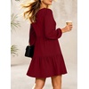 image:imageANRABESS Womens Long Sleeve Square Neck Short Dress  Casual Flowy Tiered ALine with PocketsFloralampSolidampStripedFall OutfitsSoft lightweightCute for Work Party Everyday WearBurgundy