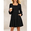 image:imageANRABESS Womens Long Sleeve Square Neck Short Dress  Casual Flowy Tiered ALine with PocketsFloralampSolidampStripedFall OutfitsSoft lightweightCute for Work Party Everyday WearBlack