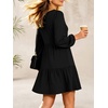 image:imageANRABESS Womens Long Sleeve Square Neck Short Dress  Casual Flowy Tiered ALine with PocketsFloralampSolidampStripedFall OutfitsSoft lightweightCute for Work Party Everyday WearBlack