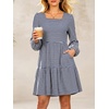 image:imageANRABESS Womens Long Sleeve Square Neck Short Dress  Casual Flowy Tiered ALine with PocketsFloralampSolidampStripedFall OutfitsSoft lightweightCute for Work Party Everyday WearNavy White Stripe
