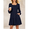 image:imageANRABESS Womens Long Sleeve Square Neck Short Dress  Casual Flowy Tiered ALine with PocketsFloralampSolidampStripedFall OutfitsSoft lightweightCute for Work Party Everyday WearNavy Blue