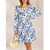 image:imageANRABESS Womens Long Sleeve Square Neck Short Dress  Casual Flowy Tiered ALine with PocketsFloralampSolidampStripedFall OutfitsSoft lightweightCute for Work Party Everyday WearBlue White Floral