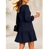 image:imageANRABESS Womens Long Sleeve Square Neck Short Dress  Casual Flowy Tiered ALine with PocketsFloralampSolidampStripedFall OutfitsSoft lightweightCute for Work Party Everyday WearNavy Blue