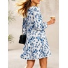image:imageANRABESS Womens Long Sleeve Square Neck Short Dress  Casual Flowy Tiered ALine with PocketsFloralampSolidampStripedFall OutfitsSoft lightweightCute for Work Party Everyday WearBlue White Floral