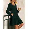 image:imageANRABESS Womens Long Sleeve Square Neck Short Dress  Casual Flowy Tiered ALine with PocketsFloralampSolidampStripedFall OutfitsSoft lightweightCute for Work Party Everyday WearDeep Green