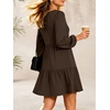 image:imageANRABESS Womens Long Sleeve Square Neck Short Dress  Casual Flowy Tiered ALine with PocketsFloralampSolidampStripedFall OutfitsSoft lightweightCute for Work Party Everyday WearCoffee