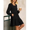 image:imageANRABESS Womens Long Sleeve Square Neck Short Dress  Casual Flowy Tiered ALine with PocketsFloralampSolidampStripedFall OutfitsSoft lightweightCute for Work Party Everyday WearBlack