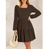 image:imageANRABESS Womens Long Sleeve Square Neck Short Dress  Casual Flowy Tiered ALine with PocketsFloralampSolidampStripedFall OutfitsSoft lightweightCute for Work Party Everyday WearCoffee