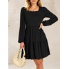 image:imageANRABESS Womens Long Sleeve Square Neck Short Dress  Casual Flowy Tiered ALine with PocketsFloralampSolidampStripedFall OutfitsSoft lightweightCute for Work Party Everyday WearBlack