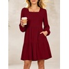 image:imageANRABESS Womens Long Sleeve Square Neck Short Dress  Casual Flowy Tiered ALine with PocketsFloralampSolidampStripedFall OutfitsSoft lightweightCute for Work Party Everyday WearBurgundy