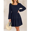 image:imageANRABESS Womens Long Sleeve Square Neck Short Dress  Casual Flowy Tiered ALine with PocketsFloralampSolidampStripedFall OutfitsSoft lightweightCute for Work Party Everyday WearNavy Blue