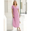 image:imageANRABESS Womens Summer Maxi Dress V Neck Short Sleeve Slit Side Shirt Dress Loose Fit Travel Beach Dress with PocketsPink White Dot