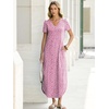 image:imageANRABESS Womens Summer Maxi Dress V Neck Short Sleeve Slit Side Shirt Dress Loose Fit Travel Beach Dress with PocketsPink White Dot