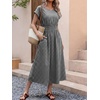 image:imageANRABESS Womens Summer Midi Dress Striped Casual Short Sleeve Crewneck Elastic Waist 2026 Flowy Long Beach Dress with PocketsBlack Gingham