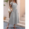 image:imageANRABESS Womens Summer Midi Dress Striped Casual Short Sleeve Crewneck Elastic Waist 2026 Flowy Long Beach Dress with PocketsBlack White Stripe