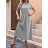 image:imageANRABESS Womens Summer Midi Dress Striped Casual Short Sleeve Crewneck Elastic Waist 2026 Flowy Long Beach Dress with PocketsBlack White Stripe