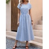 image:imageANRABESS Womens Summer Midi Dress Striped Casual Short Sleeve Crewneck Elastic Waist 2026 Flowy Long Beach Dress with PocketsBlue White Stripe